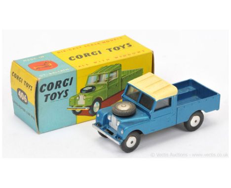 Corgi 406 Land Rover (109WB) - blue body, cream ribbed roof, silver trim, flat spun hubs, metal tow hook - Excellent Plus (co