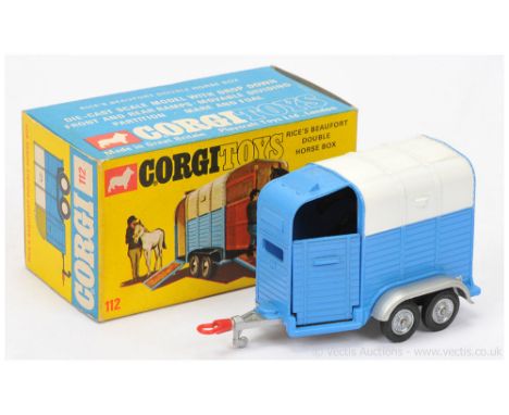 Corgi 112 Rice's Beaufort Double Horse Box - finished in blue including opening rear ramp, white, silver chassis with red pla