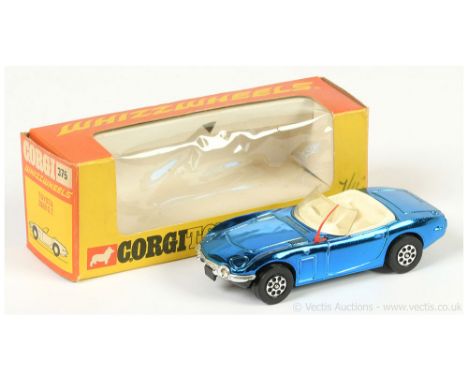 Corgi 375 Toyota 2000 GT - metallic blue, off-white interior, red plastic aerial, chrome front bumper, black base with dial W