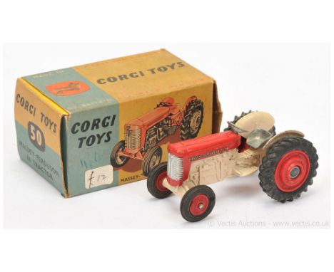 Corgi 50 Massey Ferguson 65 Tractor - cream, red including plastic hubs, silver grille, bare metal steering wheel and seat - 