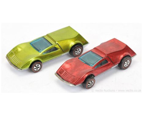Hot Wheels (Mattel) Redline 6424 Tri Baby - metallic red; another but metallic lime - conditions are generally Excellent. (2)