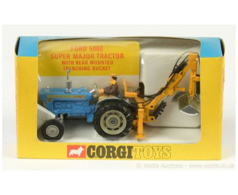 Corgi 72 Ford 5000 Super Major Tractor with rear mounted Trenching Bucket - finished in blue, grey hubs and mudguards, chrome