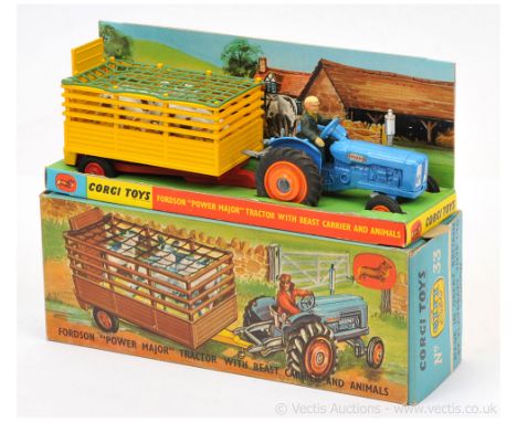 Corgi GS33 Gift Set containing Fordson Power Major Tractor - mid-blue including steering wheel, orange plastic hubs, with fig