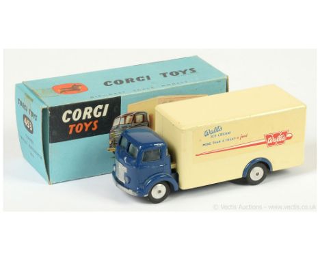 Corgi 453 Commer "Wall's" Ice Cream Truck - finished in dark blue cab &amp; chassis, cream back, silver trim, flat spun hubs 