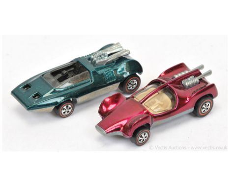 Hot Wheels (Mattel) Redline 6423 Mantis - metallic magenta and 6419 Peepin Bomb - very dark aqua/green - conditions are gener