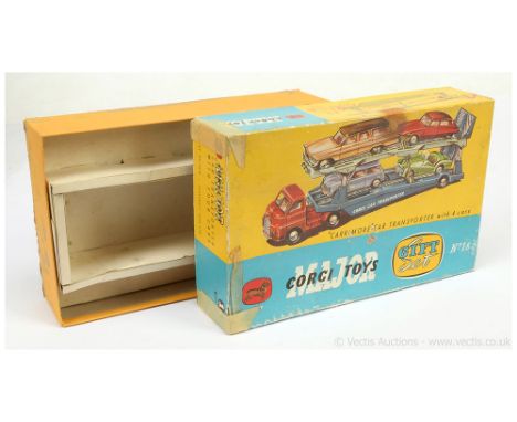 Corgi GS1B Gift Set Bedford Type S Carrimore Car Transporter - Empty blue &amp; yellow lift off lid box, carded base is Fair 