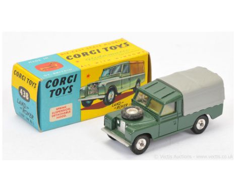 Corgi 438 Land Rover (109WB) - green including ribbed roof, grey plastic canopy, lemon interior, silver trim, chrome spun hub