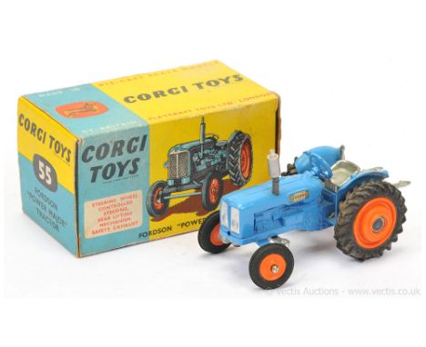 Corgi 55 Fordson Power Major Tractor - mid-blue including steering wheel, silver grille, bare metal seat and rear attachments