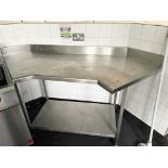1 x Stainless Steel Corner Pre Table With Undershelf and Upstand