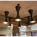 1 x Large and Impressive Commercial 6-Arm Chandelier Light Fitting With A Black & Gold Finish -