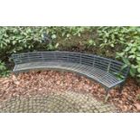 1 x Metal Seating Bench With a Curved Design and Slatted Seats / Backrests - Width: 300cms
