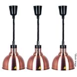 Set Of 3 x BUFFALO Retractable Dome Heat Shade With Copper Finish 250Watt Light and 20cm Diameter