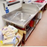 1 x Commercial 2.1-Metre Long Stainless Steel Double Basin With Under Shelf And Upstand
