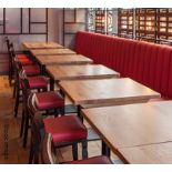 4 x Solid Oak Restaurant Dining Tables - Natural Rustic Knotty Oak Tops With Black Cast Iron Bases -