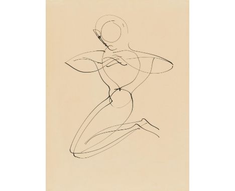 SCHLEMMER, OSKAR1888 Stuttgart - 1943 Baden-BadenTitel: Kniender. Datierung: 1928. Technik: Tusche auf Papier. Maße: 28 x 21,