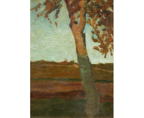 MODERSOHN-BECKER, PAULA1876 Dresden - 1907 WorpswedeTitel: Birke vor Herbstlandschaft. Datierung: 1899. Technik: Öl auf Karto