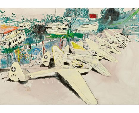 ETTLINGER, STEFAN1958 NürnbergTitel: "Mannheim". Datierung: 2007. Technik: Eitempera und Kohle auf Nessel. Maße: 140 x 200cm.