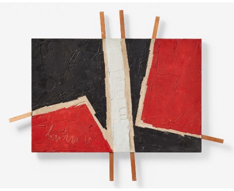 LUTHER, ADOLFKrefeld 1912 - 1989Titel: Farbfeldbild. Datierung: 1958. Technik: Öl auf Hartfaser, Holzlatten. Maße: 120,5 x 14