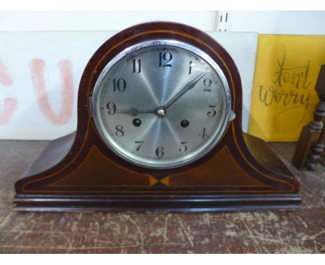 An Edward VII inlaid mahogany mantel clock 