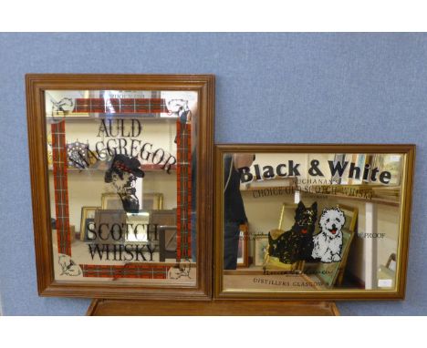 An Auld Macregor Scotch Whisky advertising mirror and a Black &amp; White Scotch Whisky advertising mirror 