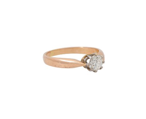 Ring mit schönem Altschliffdiamant ca. 0,65 ct, ca. GW (K-L)/VVS-VS, Rundiste mit Natural, RG 14K, 3,4 gr, RW: 57, um 1900, l