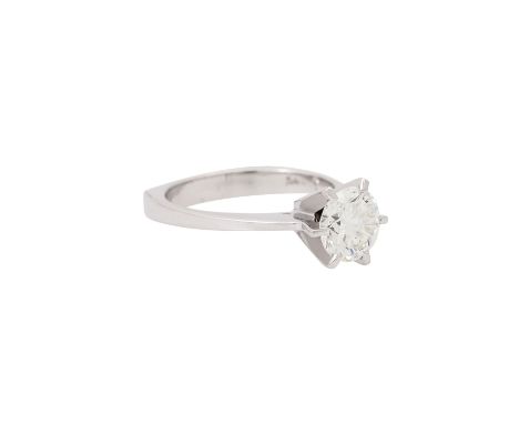 Solitärring mit Brillant 1,418 ct, LGW (I)/SI2, WG 14K, 3,9 g, RW: 51, 20./21.Jh., sehr guter Zustand, DPL Gutachten "TW393" 