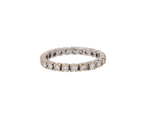 Memoire-Ring mit Brillanten von zus. ca. 1,1 ct, gute Farbe und Reinheit, WG 18K, 3,1 g, RW: 60, 20./21. Jh., Rhodium abgetra