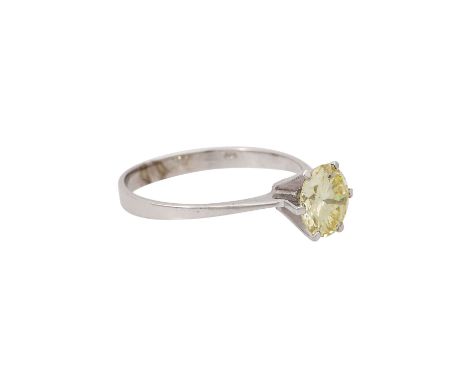 Solitärring mit Brillant 1,04 ct, YELLOW/IF, WG 14K, 1,6 g, RW: 51,5, 20./21. Jh., leichte Tragespuren, Zertifikat Nr. 17213/