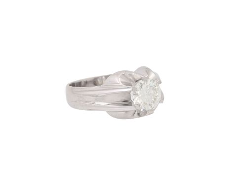 Ring mit Brillant ca. 1,46 ct, LGW (I)/IF, WG 18K, 7,1 g, RW: 59,5, 1980er Jahre, leichte Tragespuren, Originalzertifikat von
