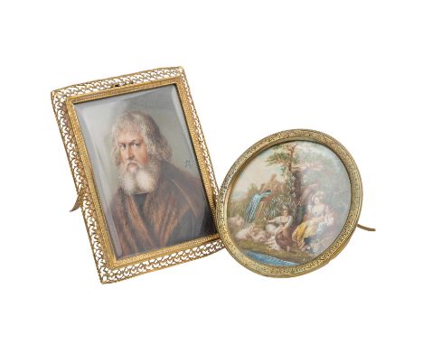 ZWEI GERAHMTE GOUACHE-MINIATUREN Anfang 20. Jahrhundert, Porträt von Hieronyous Holzschuler nach Albert Dürer, monogrammiert:
