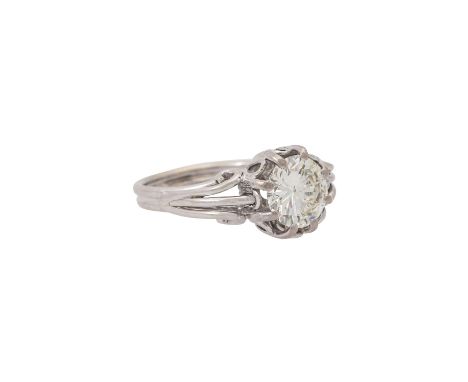 Ring mit Brillant ca. 2,1 ct, ca. LGW (I-J)/VVS-VS, WG 18K (Ringschiene), WG 14K (Ringkopf), 6,1 g, RW: 55, 1950/60er Jahre, 