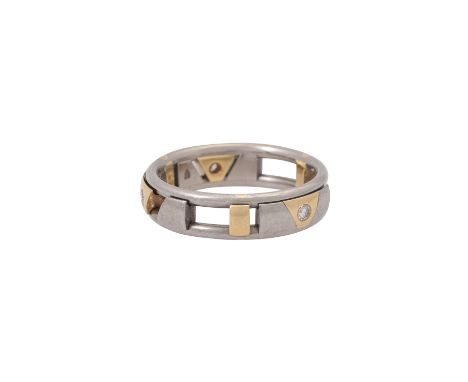 CHRISTIAN BAUER Ring "Moving Line" 3 Brillanten zus. ca, 0,12 ct, gute Farbe und Reinheit. GG 18K/ Palladium750, 5,4g. RW: 54