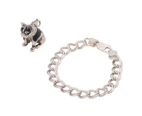 THOMAS SABO Anhänger "French Bully" an Armband, Silber 925, tlw. schwarz emailliert, 35,4 gr, Armband Länge ca. 19 cm, 21. Jh