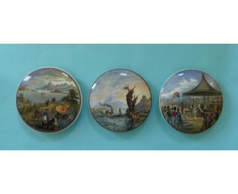 Harbour of Hong Kong (221) Ning Po River (222) and Wimbledon (223) (3) (prattware, pot lid, potlid) 
