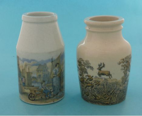 Continental Fish Market (71) and a monochrome jar with classical hunting scene (2) (prattware, pot lid, potlid) 