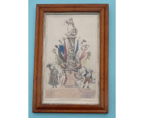 A hand coloured engraving by Theodore Lane entitled ‘ The C-R-L-E Column’ being a satire upon the evidence and more in the Ge