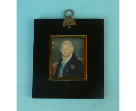 William IV: a rectangular portrait miniature on ivory contained in an ebonised frame, 158mm x 138mm (commemorate, commemorati