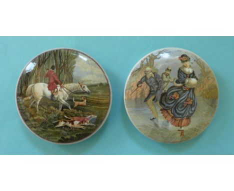 Master of the Hounds (247) and The Skaters (258) (2) (prattware, pot lid, potlid) 