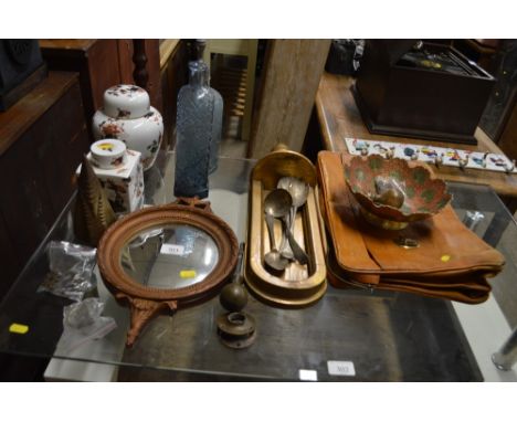 A quantity of sundry items to include Coalport storage jar and cover, gilt wood wall bracket; circular framed mirror; leather