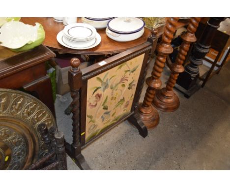 An oak barley twist tapestry firescreen