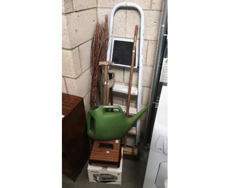 A quantity of garden tools & step ladder etc.