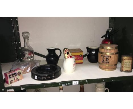 A quantity of tobacco & breweriana including water jugs, soda syphon, Bells decanter & snuff packets etc.