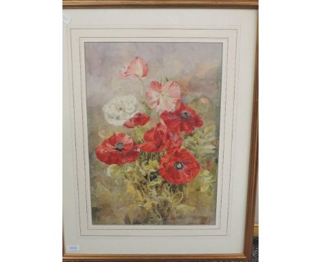 A watercolour, field poppies, indistinctly signed and dated '18, 48 x 33cm, plus frame and glazed, and a sketch, Maude parson