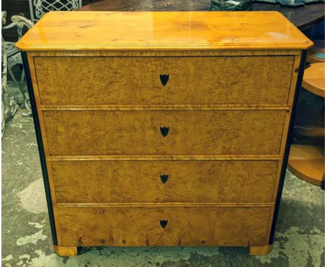 COMMODE, 46cm D x 100cm W x 96cm H, karelian birch, birch and ebonised of four Biedermeier,  drawers. 