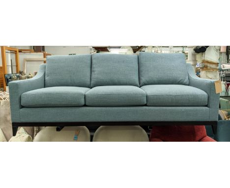 BESPOKE SOFA LONDON SOFA, blue fabric upholstered, 220cm x 100cm x 78cm. 