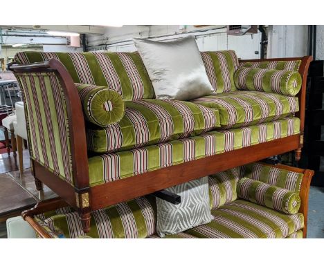 SOFA, 83cm D x 204cm W x 88cm H cherrywood and gilt showframe and striped velvet fabric. 