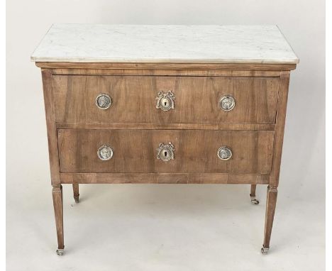 ITALIAN COMMODE, late 19th century figured walnut with two long drawers and carrara white marble top, 87cm W x 43cm D x 80cm 