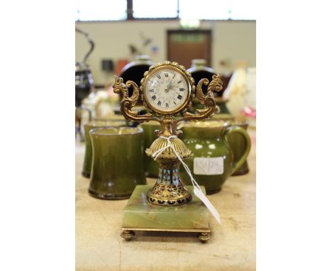 Gilt. onyx and champleve enamel clock