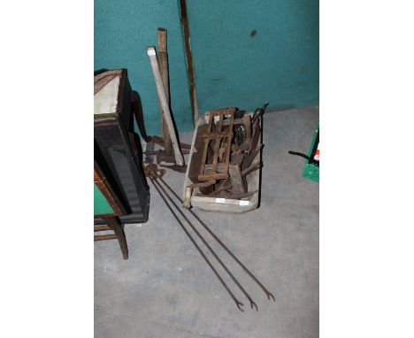 Pine trough and various old tools 