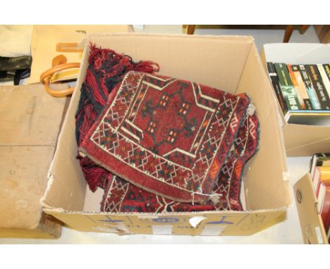 A Turkoman bag face, woven in orange, blue and ivory with geometric motifs on a red ground, 150cm x 34cm and an Afghan horse 